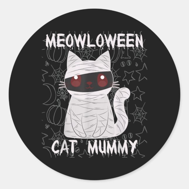 Black Cat Mummy Halloween Classic Round Sticker (Front)