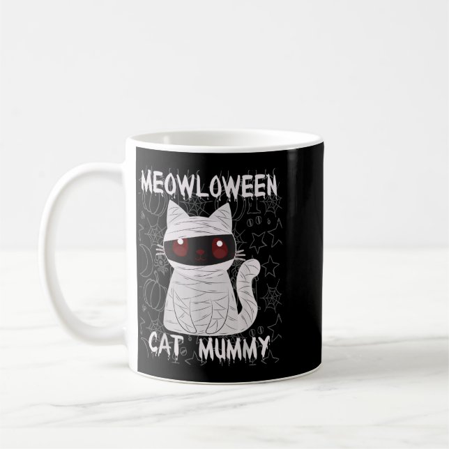 Black Cat Mummy Halloween Coffee Mug (Left)