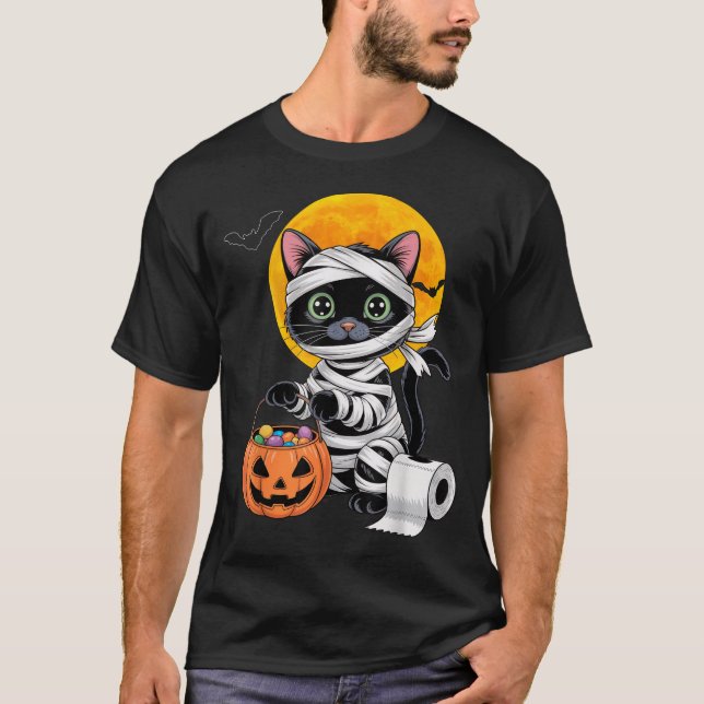 Black Cat Mummy Halloween Costume For Men Women  T-Shirt (Front)