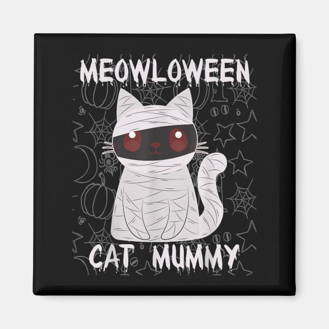 Black Cat Mummy Halloween Magnet (Front)