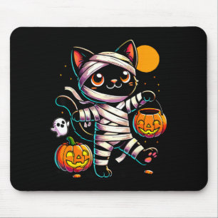 Black Cat Mummy Halloween Pumpkin Mouse Mat