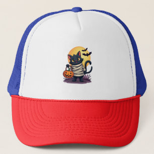 Black Cat Mummy Men Women Kids Halloween Funny Bla Trucker Hat