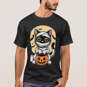 Black Cat Mummy Men Women Kids Halloween Funny T-Shirt