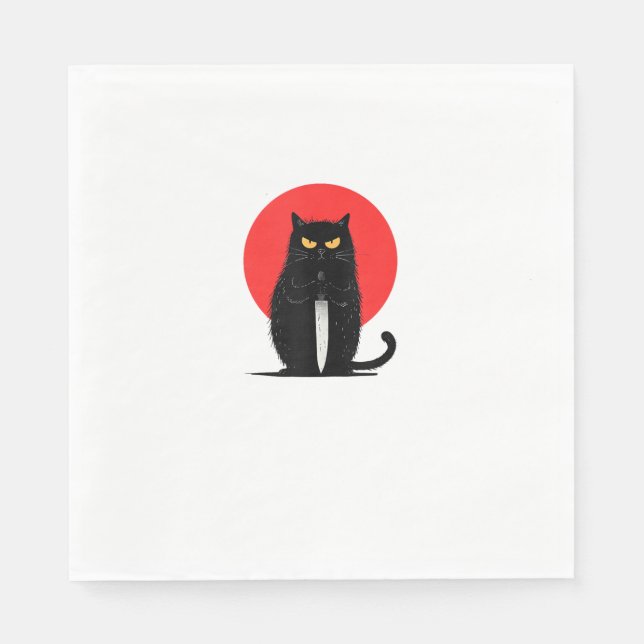 Black Cat Murderer Serial Killer Halloween Graphic Napkin (Front)
