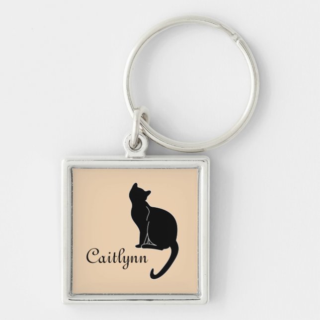 Black Cat Name Keychain (Front)