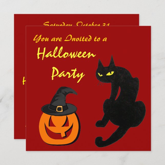 BLACK CAT NINJA HALLOWEEN PARTY INVITATION (Front/Back)