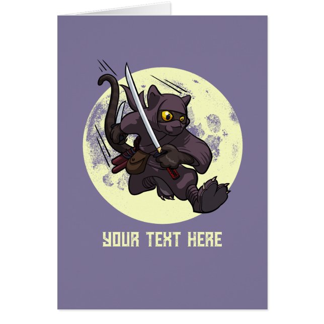 Black Cat Ninja Katana Swords Flying Kick Cartoon (Front)