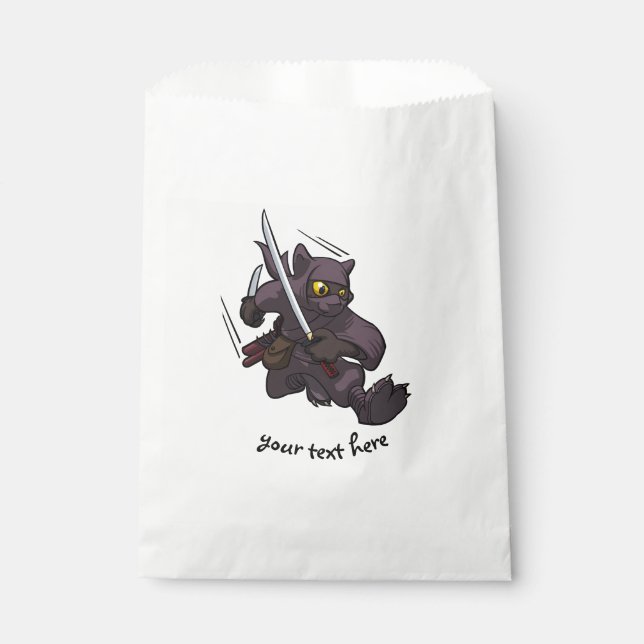 Black Cat Ninja Katana Swords Flying Kick Cartoon Favour Bags (Front)