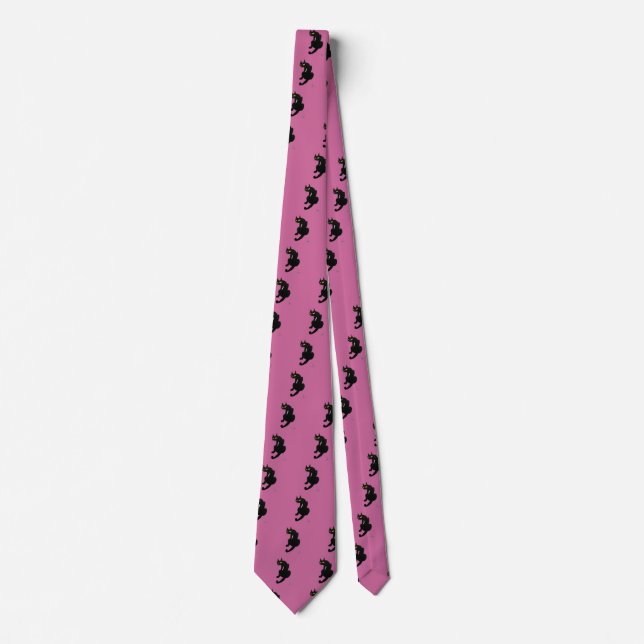 BLACK CAT NINJA Pink Black Drawing Tie (Front)