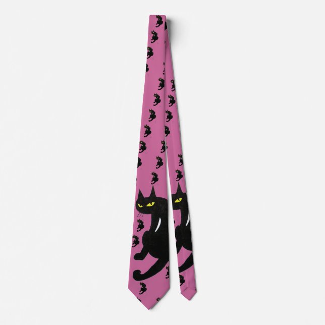 BLACK CAT NINJA Pink Black Drawing Tie (Front)
