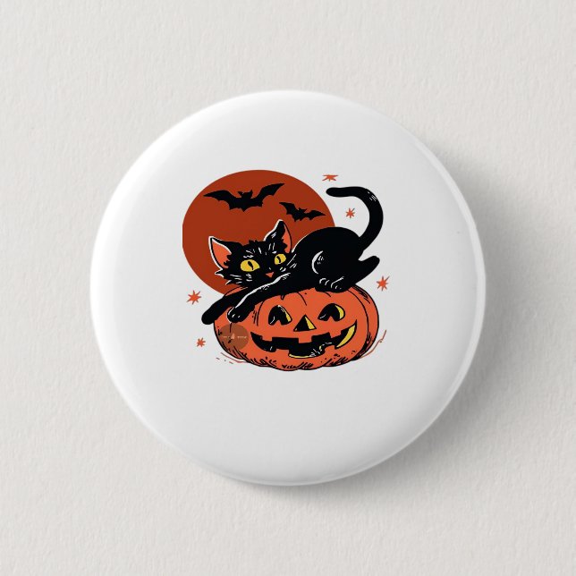 Black Cat, Nostalgic Halloween Classic T-Shirt 6 Cm Round Badge (Front)