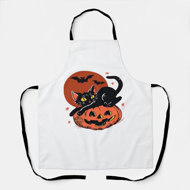 Black Cat, Nostalgic Halloween Classic T-Shirt Apron (Front)