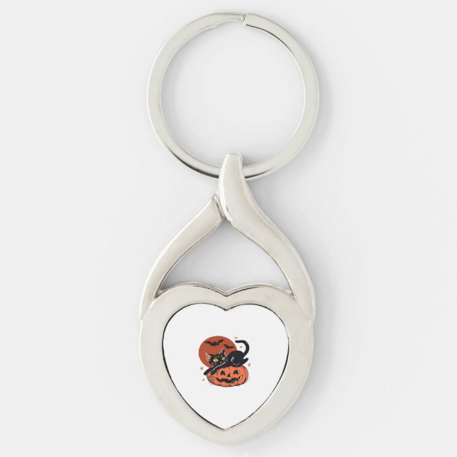 Black Cat, Nostalgic Halloween Classic T-Shirt Key Ring (Front)