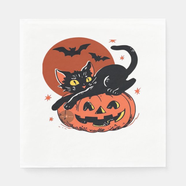Black Cat, Nostalgic Halloween Classic T-Shirt Napkin (Front)