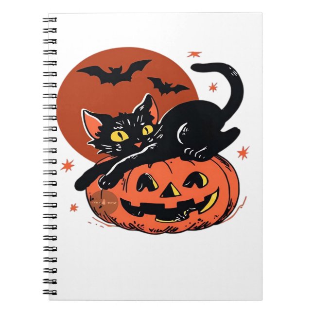 Black Cat, Nostalgic Halloween Classic T-Shirt Notebook (Front)