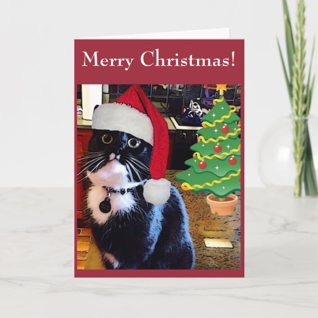 Black Cat "O Christmas Tree" Card (Front)