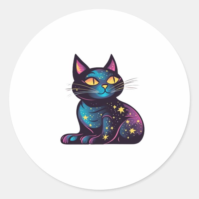 Black Cat of the Stars  Classic Round Sticker (Front)