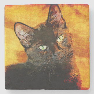 BLACK CAT OLIVE STONE COASTER