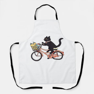 Black Cat on a Bicycle Black Cat Art Classic T-Sh Apron