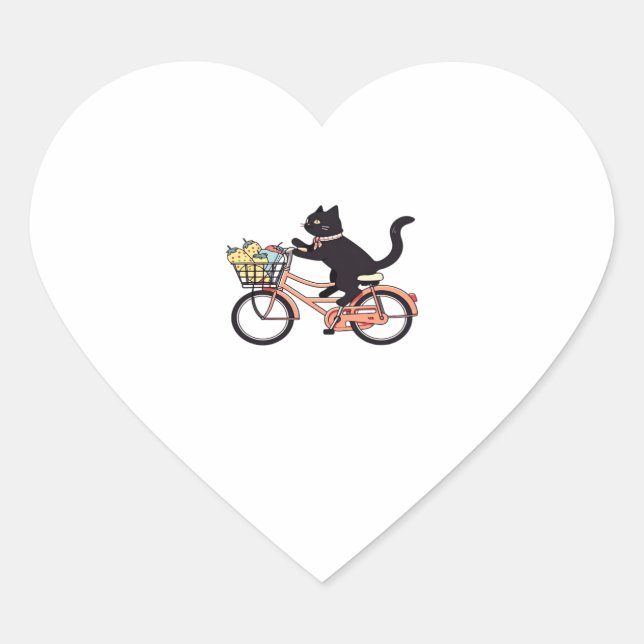 Black Cat on a Bicycle  Black Cat Art Classic T-Sh Heart Sticker (Front)