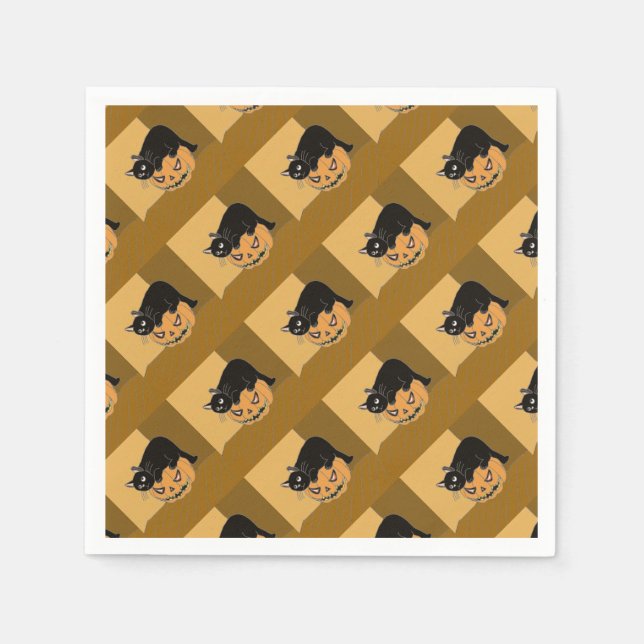 Black Cat on a Pumpkin Napkin (Front)