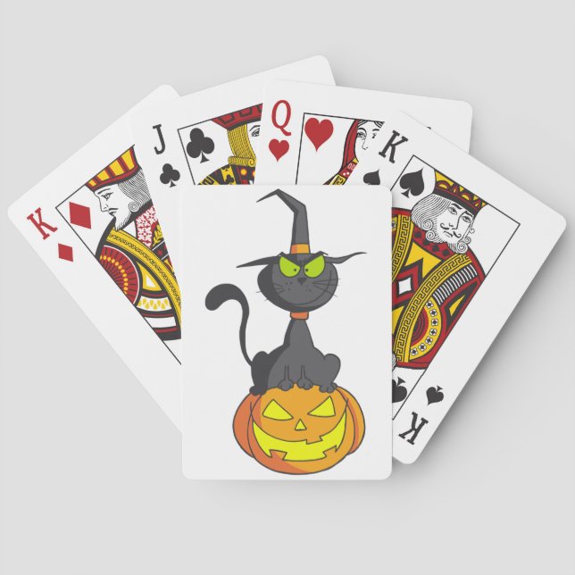Black Cat On A Pumpkin Playing Cards (Back)