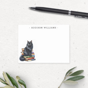 Black Cat on a Stack of Books Personalised Post-it Notes