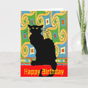 Black Cat on Abstract Wallpaper, Happy Birthday Card