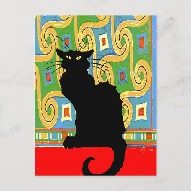 Black Cat on Abstract Wallpaper Postcard (Front)