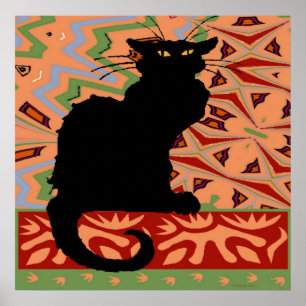 Black Cat on Abstract Wallpaper Poster
