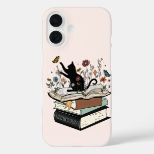 Black Cat on Book Funny Cat  iPhone 16 Case