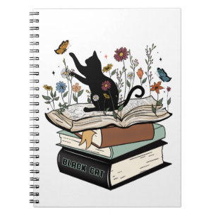 Black Cat on Book Funny Cat Notebook