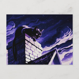 Black Cat on Chimney Design Postcard