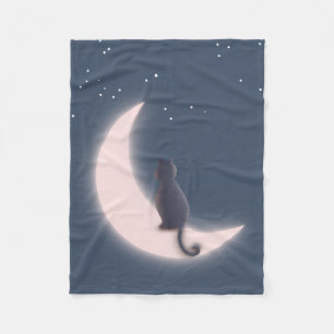 Black Cat on Crescent Moon Celestial Night Sky Coz Fleece Blanket