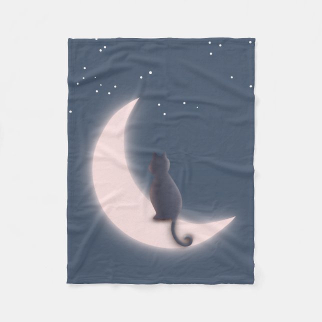 Black Cat on Crescent Moon Celestial Night Sky Coz Fleece Blanket (Front)