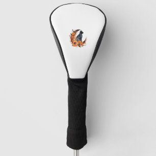 Black Cat On Floral Moon Pumpkin Black Cat Hallowe Golf Head Cover