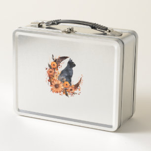 Black Cat On Floral Moon Pumpkin Black Cat Hallowe Metal Lunch Box
