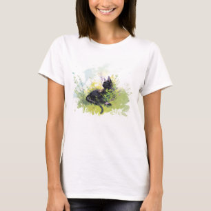 Black Cat on Grass Women's Basic T-shirt