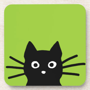 Black Cat on Green (Customisable Colour) Coaster