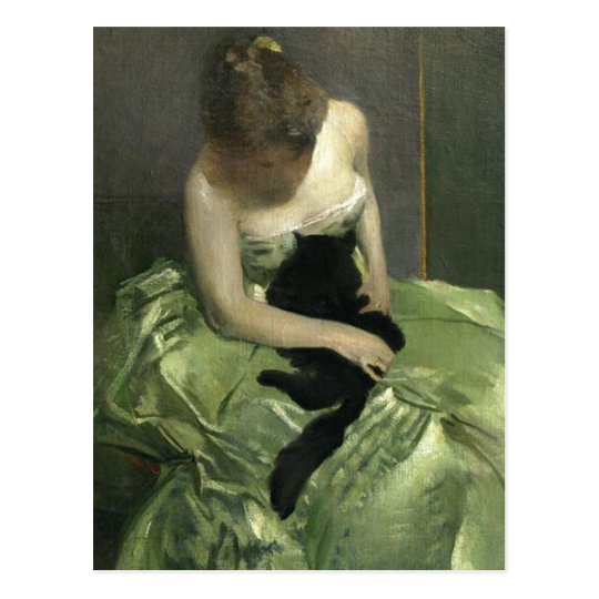 Black Cat on Green Gown Postcard
