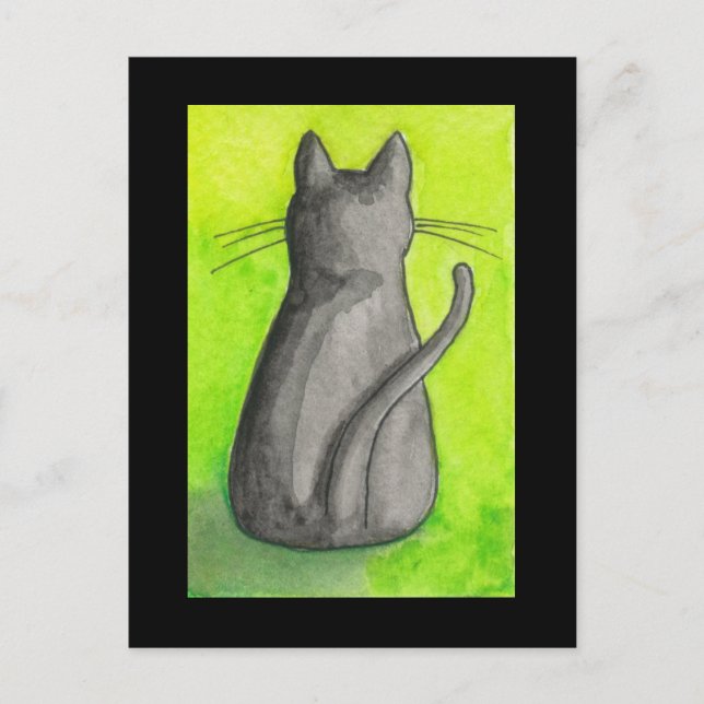 Black Cat on Green Postcard (Front)