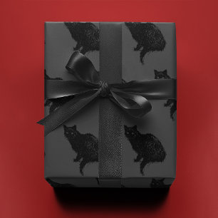 Black Cat on Grey Wrapping Paper