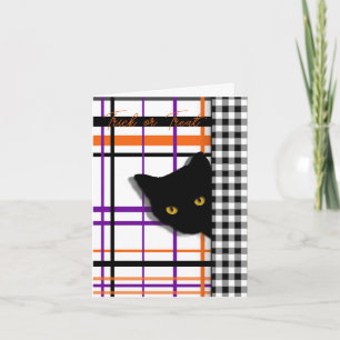 Black Cat on Halloween Plaid and Checks Card