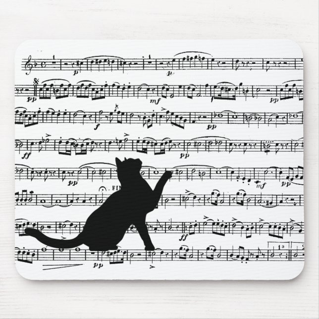 black cat on music mouse mat (Front)