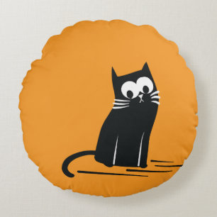 Black Cat on Orange – Kids Round Cushion