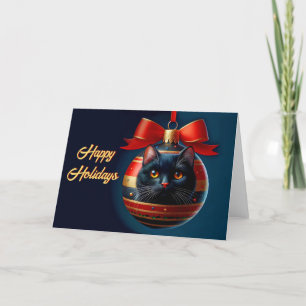 Black Cat on Ornament Christmas Card