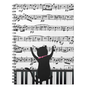 Black Cat On Piano Keys Notebook