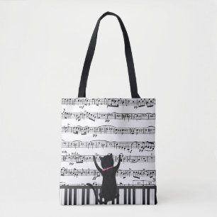 Black Cat On Piano Keys Tote Bag