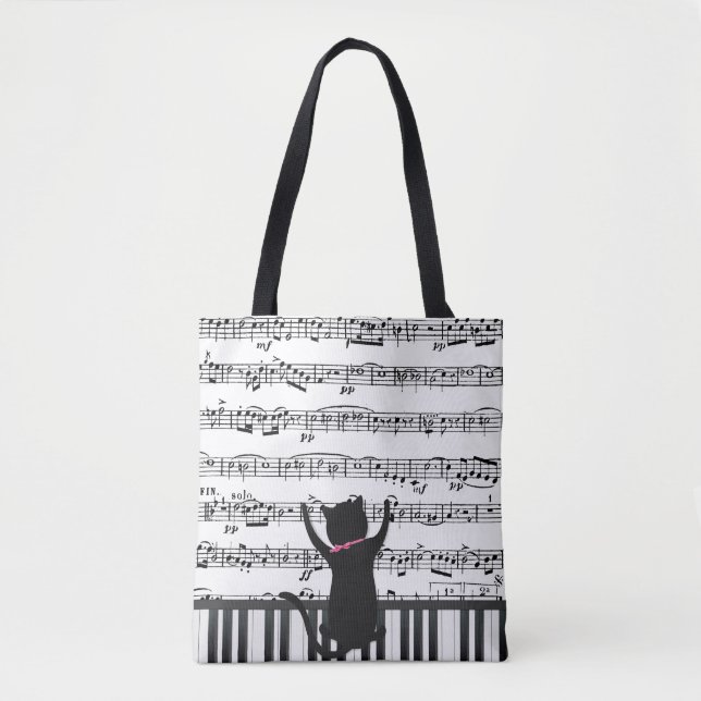 Black Cat On Piano Keys Tote Bag (Front)