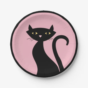 Black Cat on Pink Paper Plate